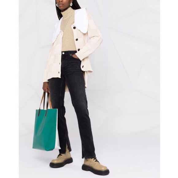 New GANNI straight-leg slit-detail jeans Black size 28 - Picture 1 of 11